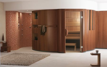 Design-Sauna CHARISMA: Design-Sauna mit Duschbereich.