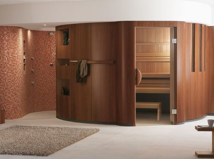 Design-Sauna CHARISMA: Design-Sauna mit Duschbereich.